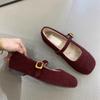 Zapatos Mary Jane de Hada Suave para Mujer 2024 Nuevo Estilo Francés Elegantes de Lana Punta Cuadrada Boca Baja Con Terciopelo Adicional Zapatos de Noche