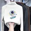 Camiseta de fleece com gola alta parcial e manga longa para meninos, novo estilo outono/inverno 2026, design de desenho animado, camada base versátil e confortável para bebês meninos