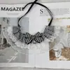 Gola falsa de renda com laço estilo coreano para pet, babador de renda, acessório xadrez para cachorro, babador para gato, cachecol para buldogue francês