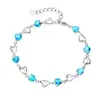Pulsera japonesa y coreana de corazón dulce, cristal azul plateado en plata 925, para mujer, con forma de corazón, sencilla, con estampado de corazón a corazón, entrega de una pieza