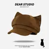Gorra de Niñero Nueva Marrón Linda con Orejas de Gato para Mujer 2026, Primavera y Otoño, Circunferencia de Cabeza Grande, Versátil, Adelgazante de Rostro