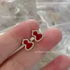 Brincos de Cabacinha Kirin Banhados a Ouro Rosé 18K Versão V-Gold de Alta Qualidade Ágata Vermelha Incrustada com Diamantes, Brincos de Luxo Leve
