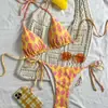 2026 Novo Estilo Étnico Transfronteiriço Estampa Floral Gola Halter Alça Ajustável Sexy Roupa de Banho Duas Peças para Férias na Praia