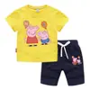 Camiseta de Niños 2023 Verano Nuevo Cerdo Globo Comercio Exterior ins Estilo Coreano Algodón Pantalones Cortos de Manga Corta para Niños Traje de Dos Piezas