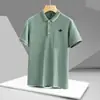Camisa Polo de Verano Fresca Bordada de Tres Hojas para Hombre, Manga Corta, Cuello Campana, Casual de Negocios, Moderna, Transpirable, Ligera, Absorbente de Sudor