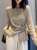 Suéter holgado de cachemir de manga larga con cuello redondo fino japonés y coreano para mujer, primavera y otoño, camisa de punto de lana