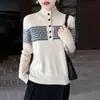 26 Nuevo Top de Moda Adelgazante Versátil Otoño/Invierno Suéter de Punto Pulóver Jacquard Retro Coreano de Cuello Alto para Mujer