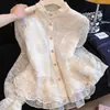 Blusa de Ganchillo con Encaje Bordado Jacquard para Mujer, Top Elegante de Encaje con Cuello de Encaje de Principios de Primavera, Encaje Dulce Estilo Coreano