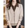 Jersey de punto tipo dos piezas con solapa, talla grande, ropa de mujer moderna y elegante, suéter de manga larga suelto y elegante para mujer, otoño/invierno