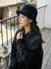 Chapéu Fedora de Lã Mista Retro Outono Inverno Feminino Estilo Francês Hepburn Chapéu Balde com Aba Enrolada Faz o Rosto Parecer Menor Versátil Temperamento Chapéu de Pescador