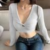 2023 otoño e invierno nuevo sexy chicas calientes cuello en V diseño hueco expuesto umbilical manga larga top mujeres