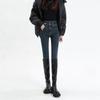 Pantalones vaqueros ajustados de cintura alta negros y grises para mujer, otoño e invierno 2024, nuevos pantalones ajustados elásticos ajustados con forro polar.