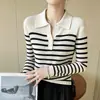 Suéter de punto retro a rayas estilo francés para mujer, otoño e invierno, corte ajustado, polo único, suéter básico