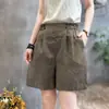 Novos Shorts de Perna Larga de Verão, Calças Soltas Versáteis Casuais com Decoração de Botão Estilosa e Cintura Elástica em Algodão e Linho