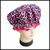 Gorro de satén con estampado de leopardo al por mayor de fábrica, doble gorro de ducha impermeable de PEVA, para mujer, venta al por mayor transfronteriza