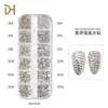 Caixa Tendência 12 Compartimentos Pedrarias para Nail Art Pedras Super Brilhantes com Fundo Plano Pedrarias Iridescentes AB Pacote Misto para Nail Art de Fototerapia