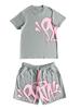 Estilo callejero hip-hop europeo y americano para hombre y mujer, top holgado de manga corta con estampado de letras, traje deportivo casual de moda de verano para hombre