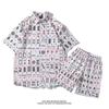 Conjunto Duas Peças Verão Manga Curta Mahjong Camisa Mahjong Distinta Design Masculino Senso de Moda Divertido Camisa de Casal Marca de Moda de Rua