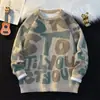 Estilo preguiçoso gola redonda retrô versátil top outono e inverno marca da moda americano solto suéter casual malha estilo novo espessado
