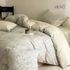 Juego de Sábanas de Algodón Puro, Cuatro Piezas, Jacquard Bordado de Alta Calidad, Adecuado para Todas las Estaciones, Funda de Edredón de 1.2m, Sábana Ajustable, Ropa de Cama, Azul