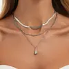 Collar con colgante de gota de agua brillante estilo hip-hop transfronterizo europeo y americano para la clavícula, collar en capas de cadena de hueso de serpiente de metal a la moda