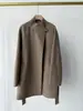 Casaco Longo - Gola alta, cinto de couro genuíno, casaco de cashmere com gola alta e abotoamento diagonal, casaco de cashmere de comprimento médio com cinto