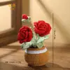 Planta en maceta de rosa tejida a crochet producto terminado, flor artificial de hilo hecha a mano, decoración de escritorio para el hogar, manualidad decorativa tejida creativa