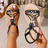 Sandalias tejidas de cuentas coloridas estilo bohemio para mujer, sandalias planas de degradado fresco, zapatos versátiles para mujer para vacaciones en la playa