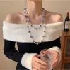 Elegante collar largo de perlas estilo coreano para mujer, versátil para otoño e invierno, exquisita cadena para suéter, colgante de letra simple y único, venta al por mayor