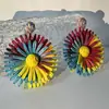 Joyería de Estilo Europeo y Americano, Pendientes de Girasol de Rafia Hechos a Mano, Pendientes Grandes Exagerados de Flor, Joyería de Estilo Festivo al por Mayor