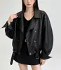 Chaqueta de cuero corta de estilo europeo y americano para mujer, con cuello de solapa doblado, chaqueta de motociclista, nueva chaqueta de cuero ajustada para primavera y otoño 2026