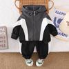 Ropa para Niños 2025 Conjunto Infantil Primavera y Otoño Versión Coreana Sudadera Casual con Capucha y Patchwork Manga Larga Conjunto de Dos Piezas Moderno