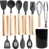 Juego de Utensilios de Cocina Antiadherentes de Silicona Cucharón para Sopa Espátula Juego de 12 Piezas Espátulas Cucharas Raspadores con Mango de Acero Inoxidable Hogar