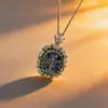 Colar de Pingente Longo Retangular Paraíba de Luxo Leve da Moda Estilo Europeu e Americano Pingente de Pedra Preciosa de Alta Qualidade Azul Tanzanita Cravejado com Diamantes para Mulheres