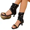 Botines de Comercio Exterior de Nicho Sandalias de Tacón Alto para Mujer Verano 2025 Nuevas Sandalias de Tacón de Aguja con Punta Abierta Sandalias Romanas de Tacón Medio para Mujer