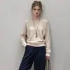 Suéter de tricô simples, texturizado, de corte solto, oversized, com gola redonda e mangas compridas para mulheres, nova coleção de outono, suéter elegante estilo francês