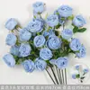 Rosas de Creme Simuladas de 3 Cabeças, Decoração de Fundo para Casamento, Arranjo de Flores para Guia de Estrada, Flores de Seda Estilo Europeu para Casamento, Flores Artificiais