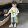 Conjunto de Camisetas Finas de Manga Curta Estampadas com Desenhos Tendência de Verão para Meninos 2026 Novo Estilo para Crianças Maiores Conjunto de Duas Peças Tendência