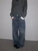 Jeans com Textura de Nó de Bambu Lavado Estilo Americano e Design de Hotfix para Homens e Mulheres Calças Versáteis de Cintura Alta Retrô para o Dia a Dia com Pernas Largas e Soltas para Homens e Mulheres