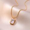 Collar para Mujer, Acero de Titanio Moderno y Simple, Conservación del Color, Forma de Cubo de Azúcar, Diamante Cuadrado, Zircón Brillante, Collar Estilo Coreano y Japonés