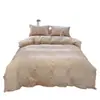 Conjunto de cama de quatro peças em algodão puro lavado, estilo ins de luxo leve, com bordas em concha e listras xadrez, adequado para dormitórios estudantis, conjunto de três peças