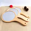Espejo de Madera Portátil, Suministros para Tatuajes y Bordado, Espejo Redondo de Mano Estilo Europeo para Salón de Belleza, Espejo de Maquillaje, Espejo con Mango