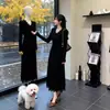 Vestido de Punto Negro de Manga Larga para Mujer, Estilo Maduro y Sencillo, Otoño/Invierno, Ceñido a la Cintura, Adelgazante, Elegante, Falda Larga