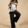 Ropa de Mujer Transfronteriza Primavera y Verano Sexy para Damas Bloque de Color Encaje Dobladillo Asimétrico Moda Camisola Ropa para el Hogar Top