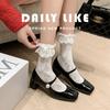 Zapatos Mary Jane de Tacón Grueso Estilo Francés Nuevos Otoño 2025 para Mujer, Zapatos de Tacón Alto Rojos de Piel con Correa Única y Boca Baja