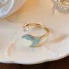 "Luz Radiante de Cola de Pez" Anillo Abierto de Cola de Pez Redondo con Zirconia y Aceite Goteado, Joyería de Diseño Nicho de Gama Alta