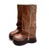 2026 Nova Moda Primavera e Outono Feminina com Sola Grossa Aumentadora de Altura Versátil Estilo Doce Cool Emagrecedora Botas de Cano Alto para Montaria
