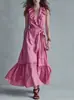 Vestido Elegante de Color Sólido sin Mangas con Cuello en V y Cordones, Empalmado, Nuevo Estilo Primavera Verano Europeo y Americano para Mujer 2026