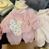 Pijama Quente de Flanela Espessa Desenho Animado Fofo Infantil para Meninos e Meninas, Conjunto de Roupa de Casa de Cor Pura para Outono e Inverno Que Pode Ser Usado Fora