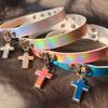 Collar de cuero de PU gótico nuevo transfronterizo europeo y americano con cadena simple con colgante de cruz de radio